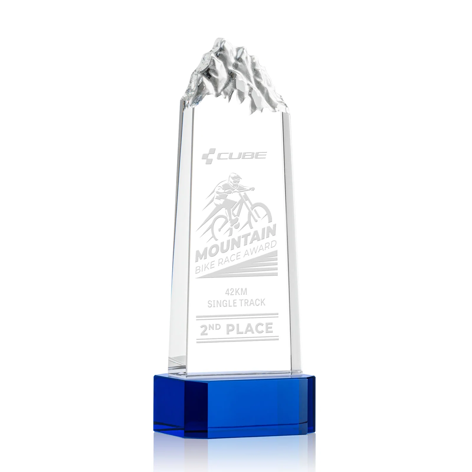 Personalized Crystal Mountain Peak Tower on a Base, Four Colors for service anniversary gifts