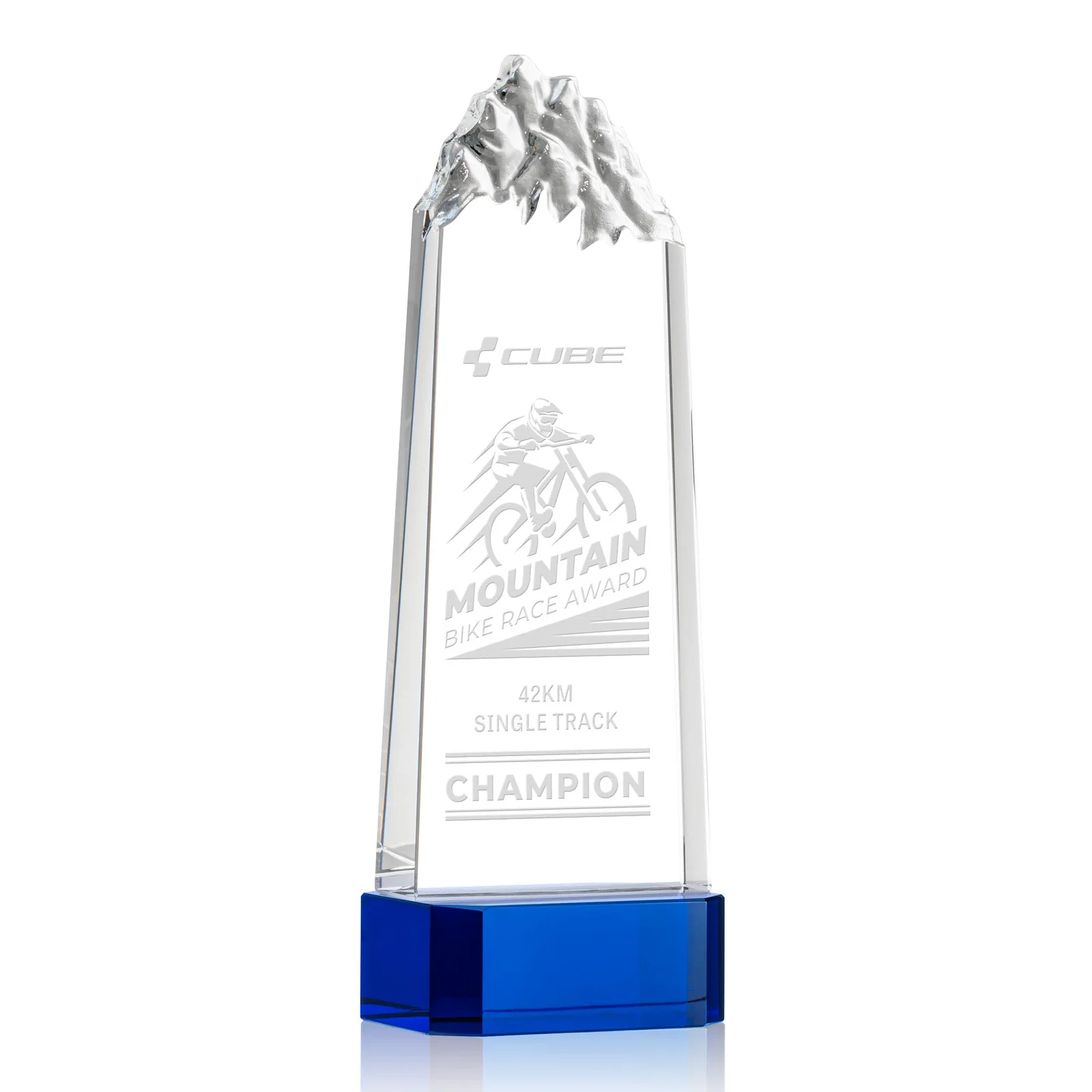 Personalized Crystal Mountain Peak Tower on a Base, Four Colors for sales achievement awards
