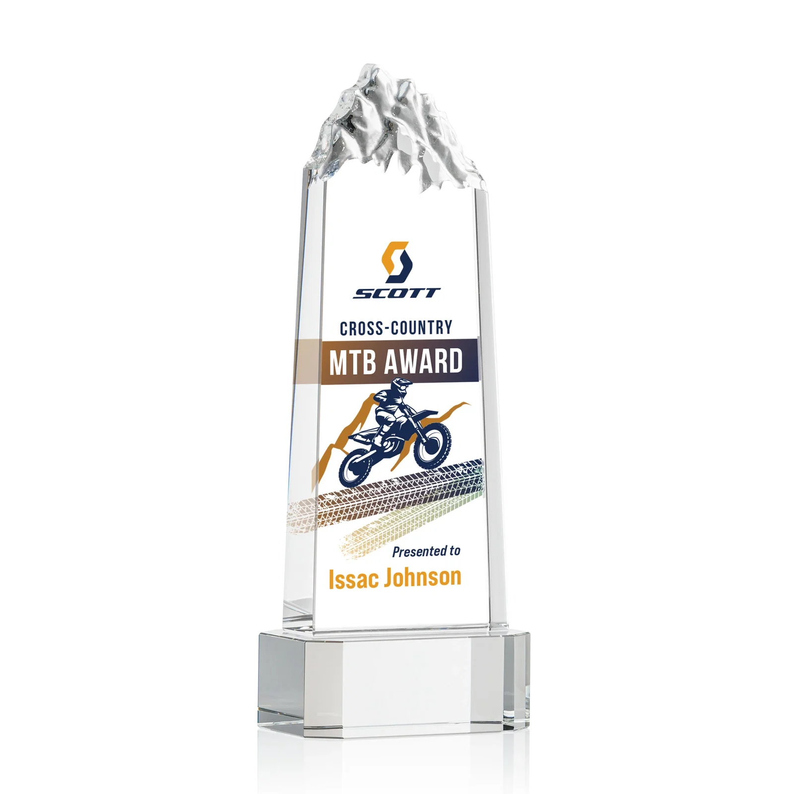 Personalized Crystal Mountain Peak Tower on a Base, Four Colors for donor appreciation