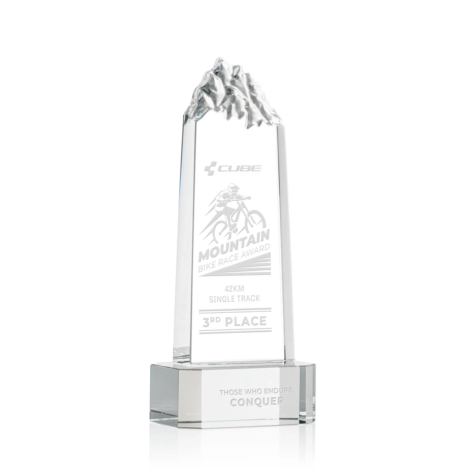 Custom Crystal Mountain Peak Tower on a Base, Four Colors for corporate award ceremonies