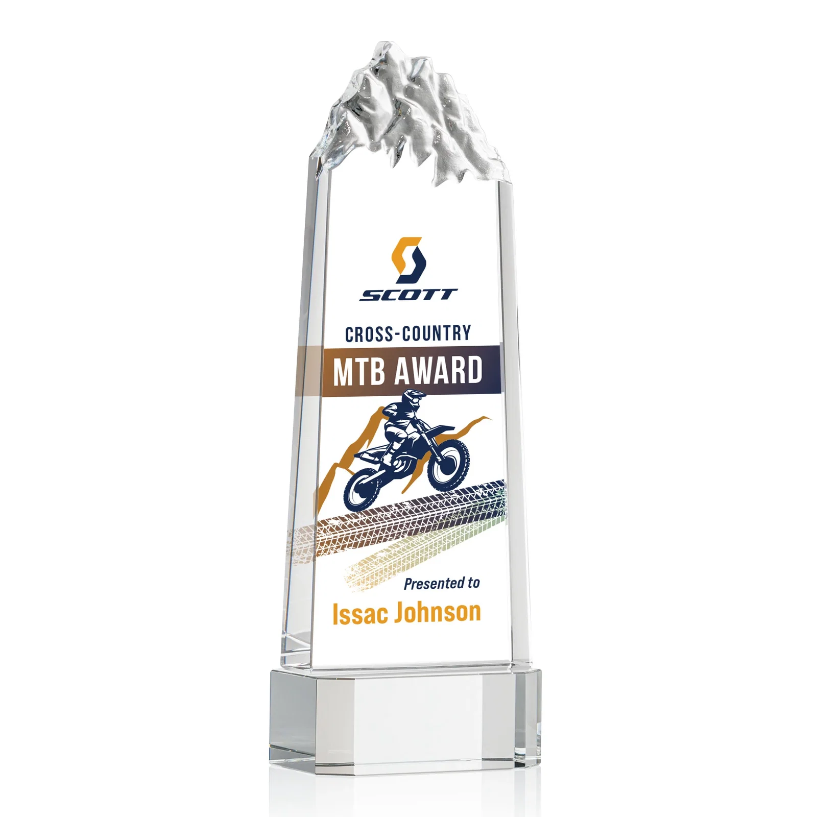 Personalized Crystal Mountain Peak Tower on a Base, Four Colors for graduation ceremonies