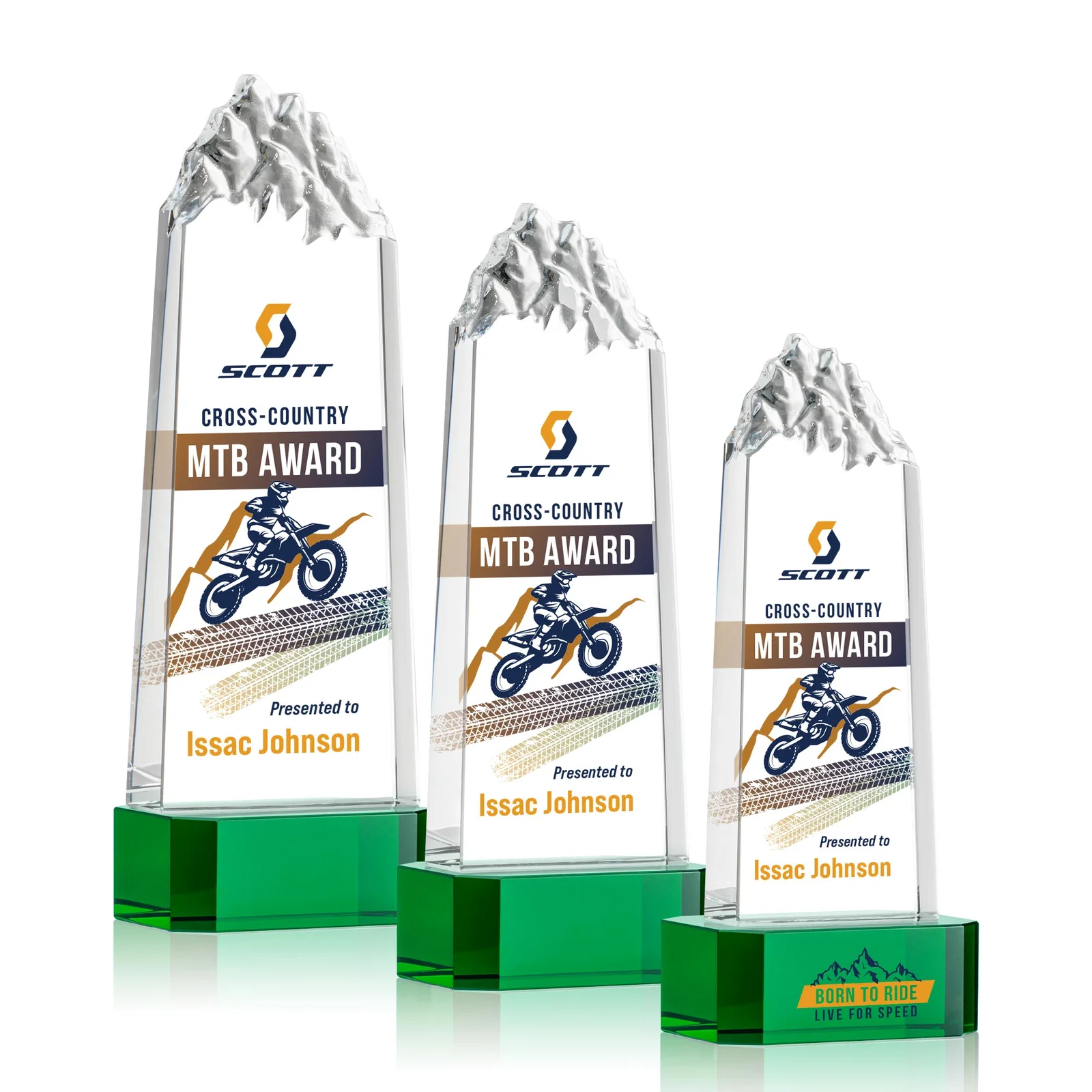 Personalized Crystal Mountain Peak Tower on a Base, Four Colors for safety achievement programs