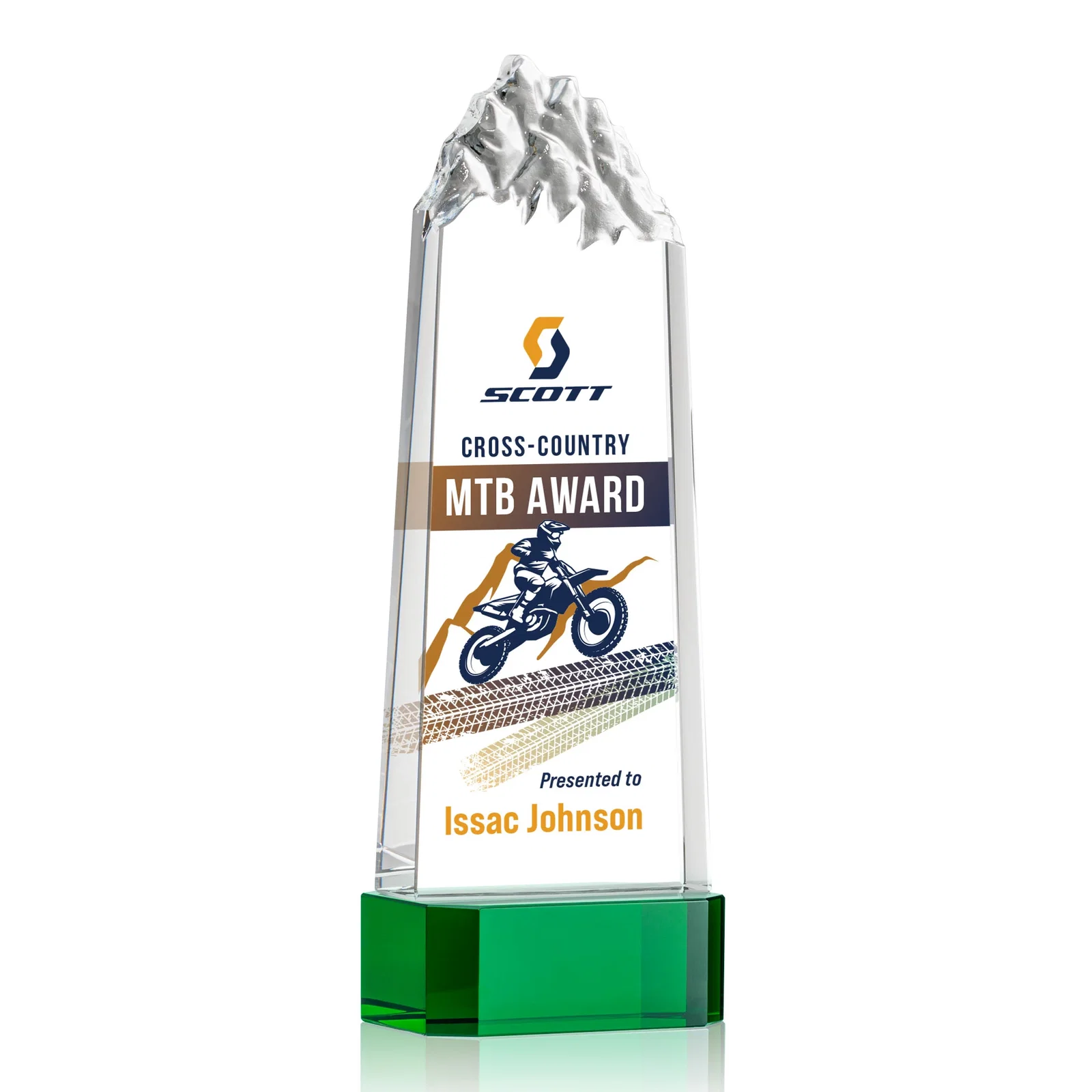 Personalized Crystal Mountain Peak Tower on a Base, Four Colors for company anniversary events