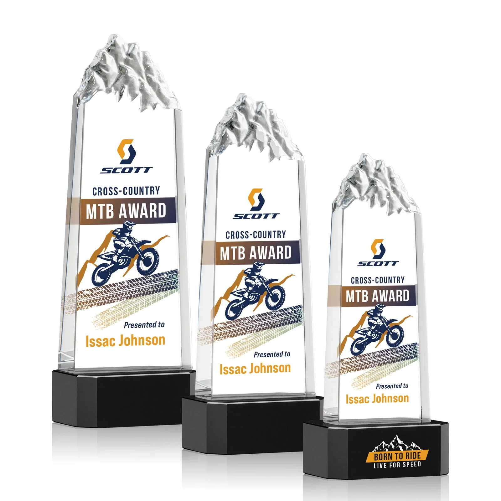 Promotional Crystal Mountain Peak Tower on a Base, Four Colors for employee recognition