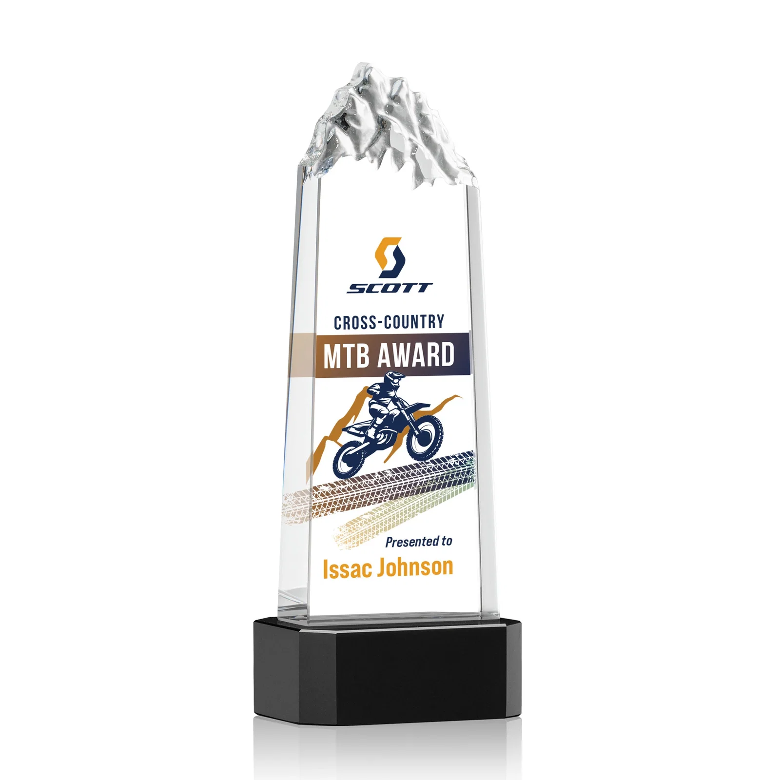 Promotional Crystal Mountain Peak Tower on a Base, Four Colors for service anniversary gifts