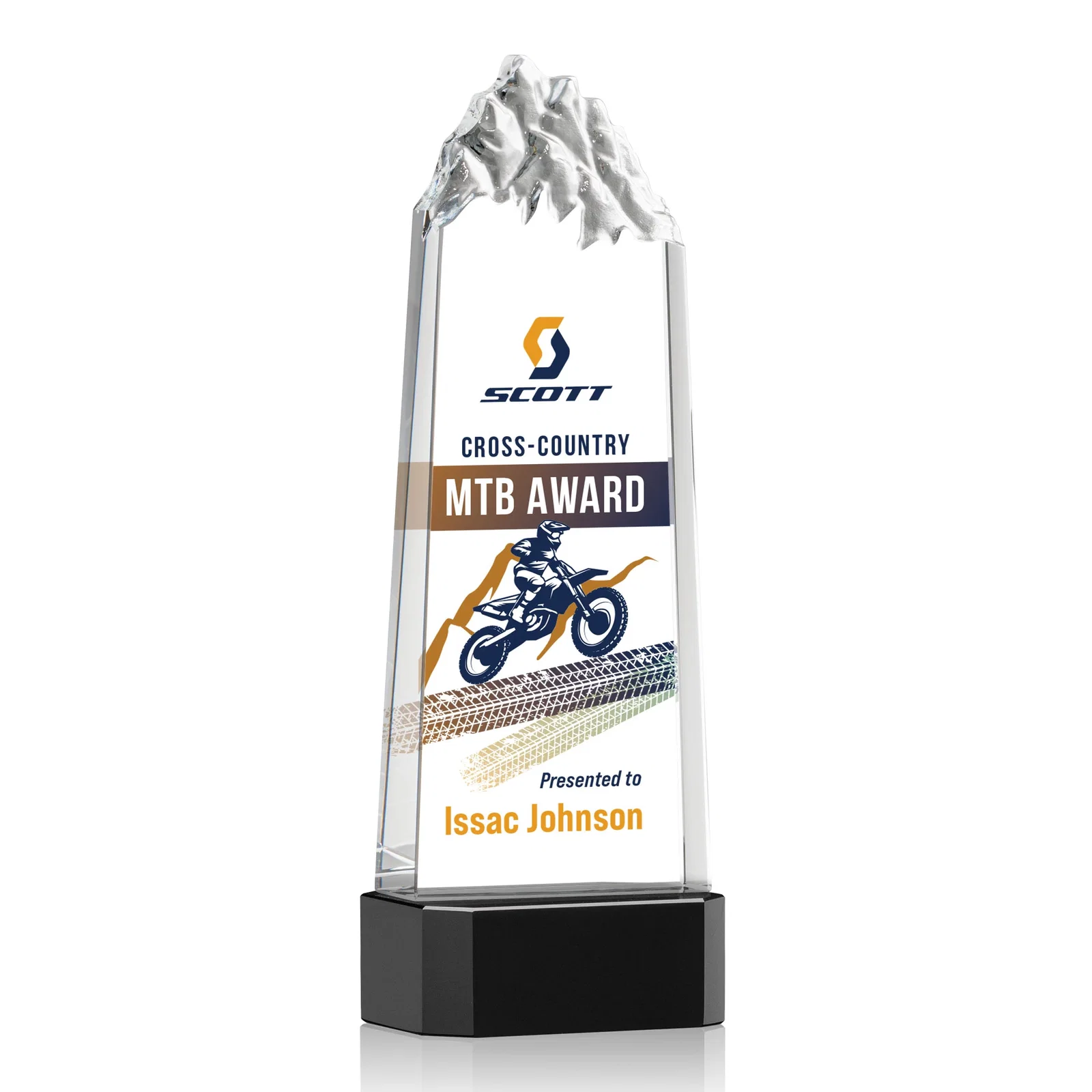 Promotional Crystal Mountain Peak Tower on a Base, Four Colors for sales achievement awards