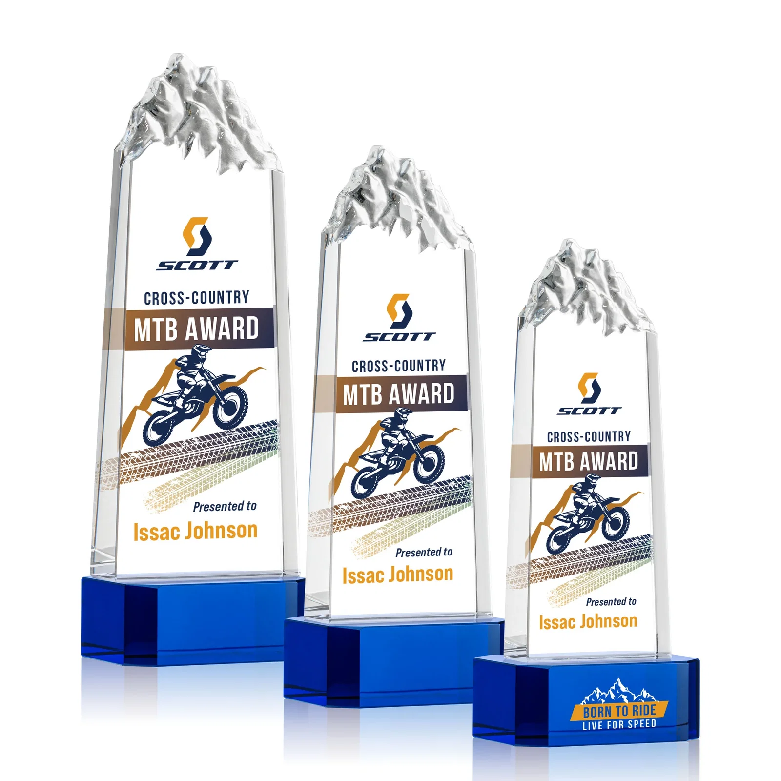 Promotional Crystal Mountain Peak Tower on a Base, Four Colors for retirement presentations