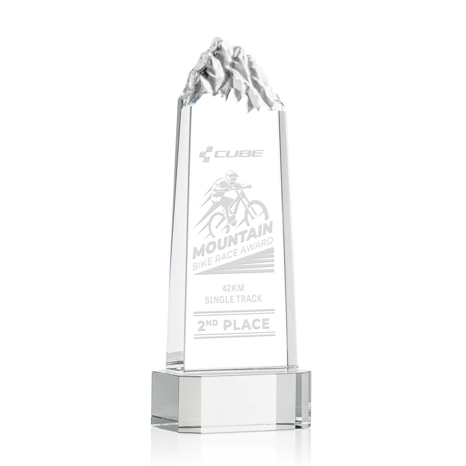 Custom Crystal Mountain Peak Tower on a Base, Four Colors for service anniversary gifts
