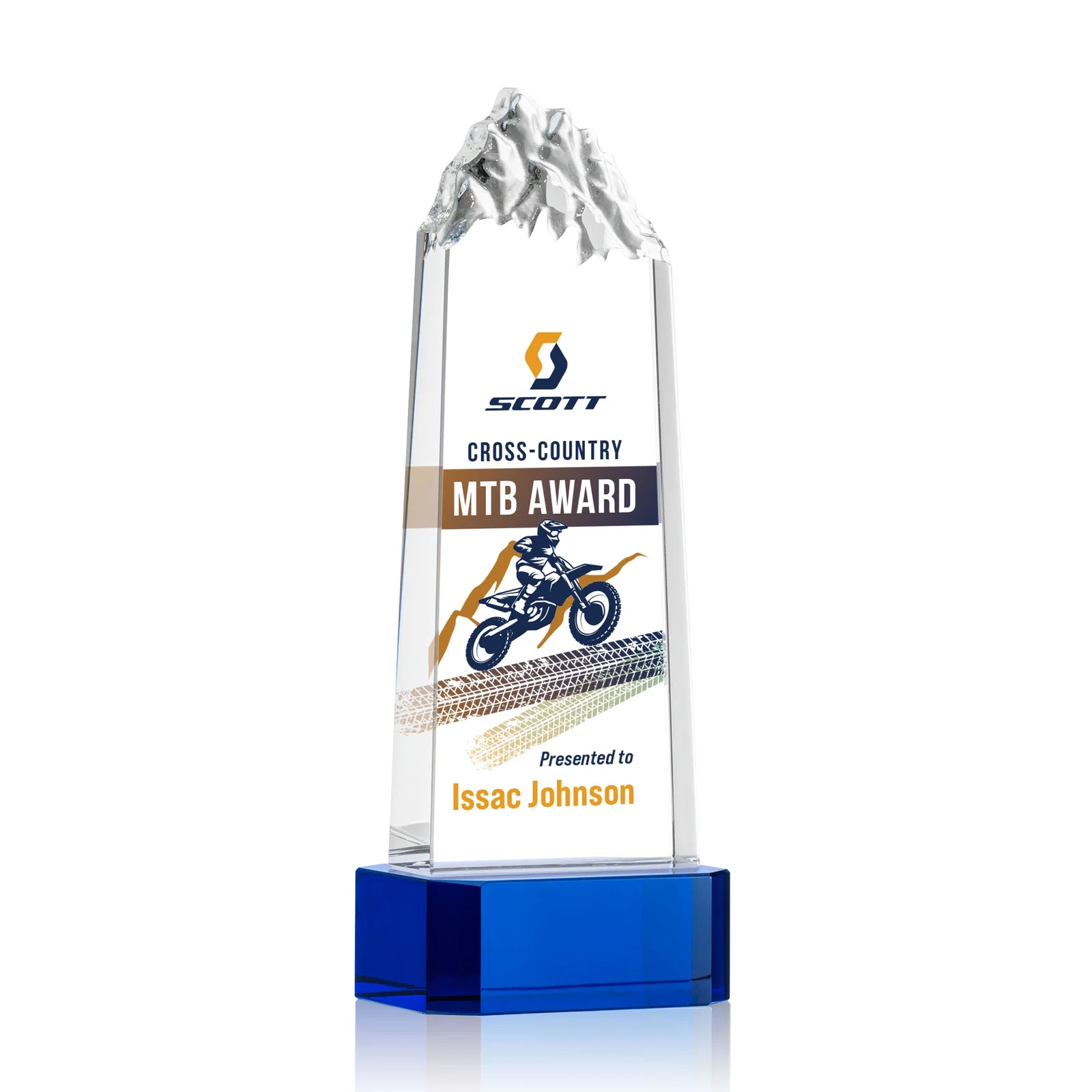Promotional Crystal Mountain Peak Tower on a Base, Four Colors for donor appreciation