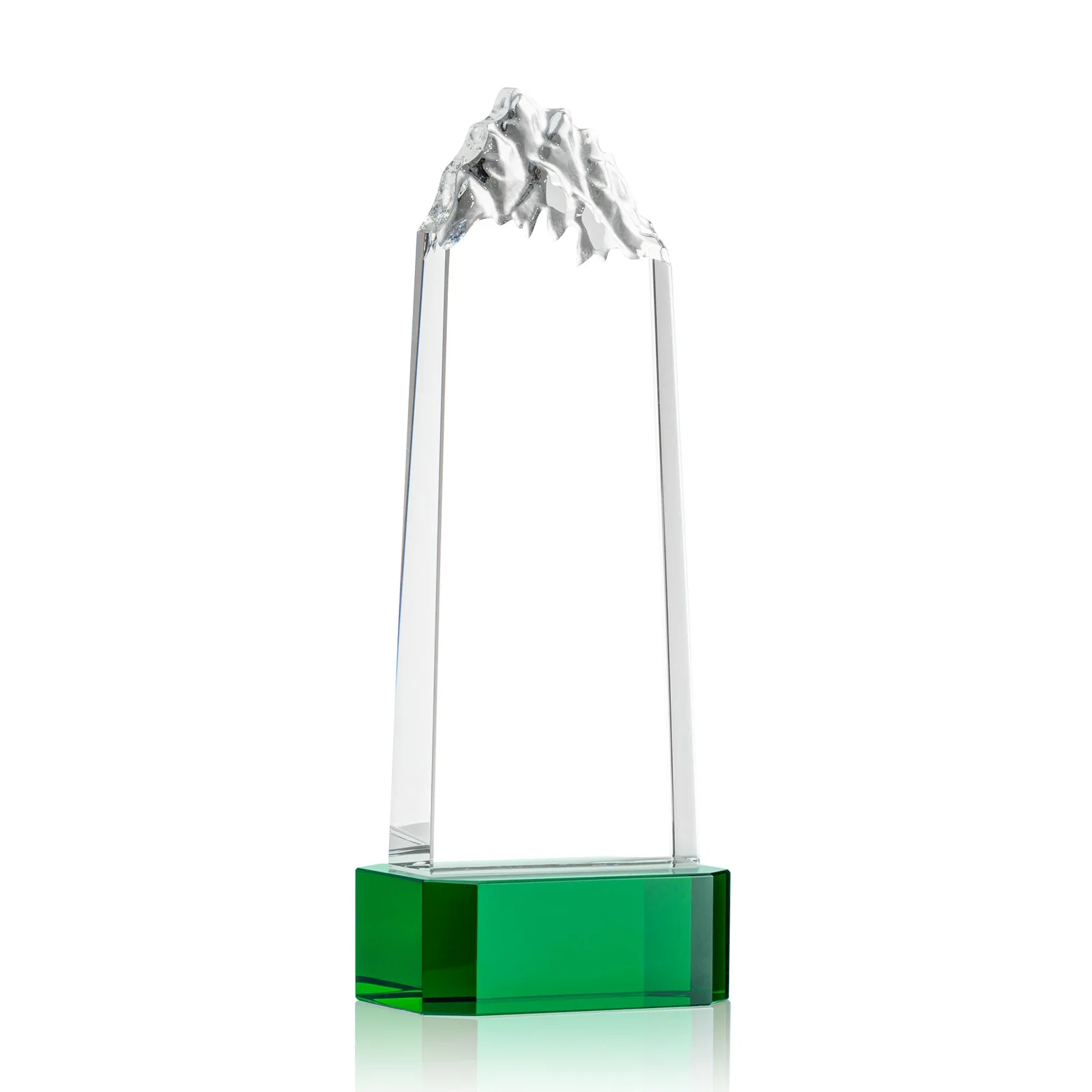 Branded Crystal Mountain Peak Tower on a Base, Four Colors for employee recognition