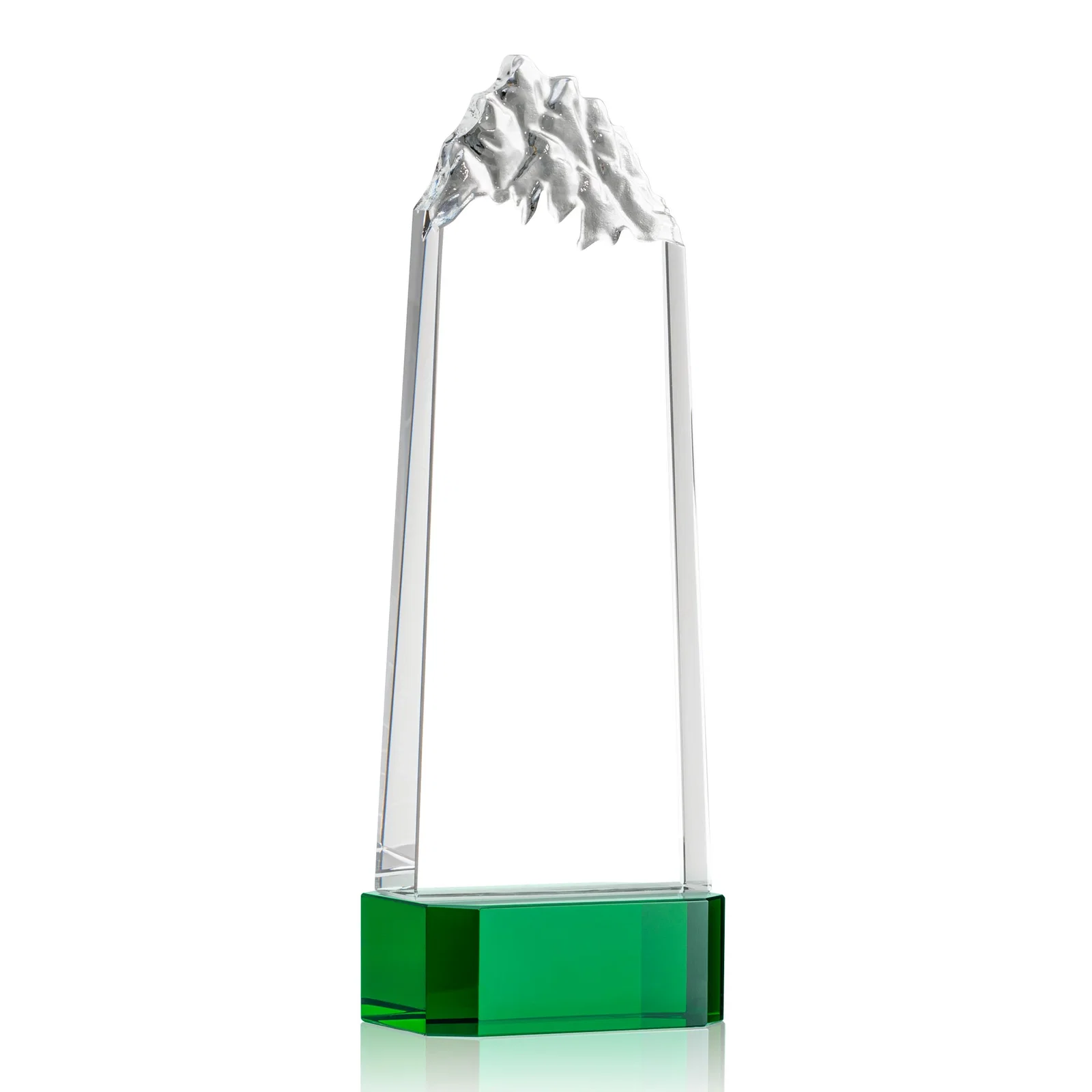 Branded Crystal Mountain Peak Tower on a Base, Four Colors for corporate award ceremonies