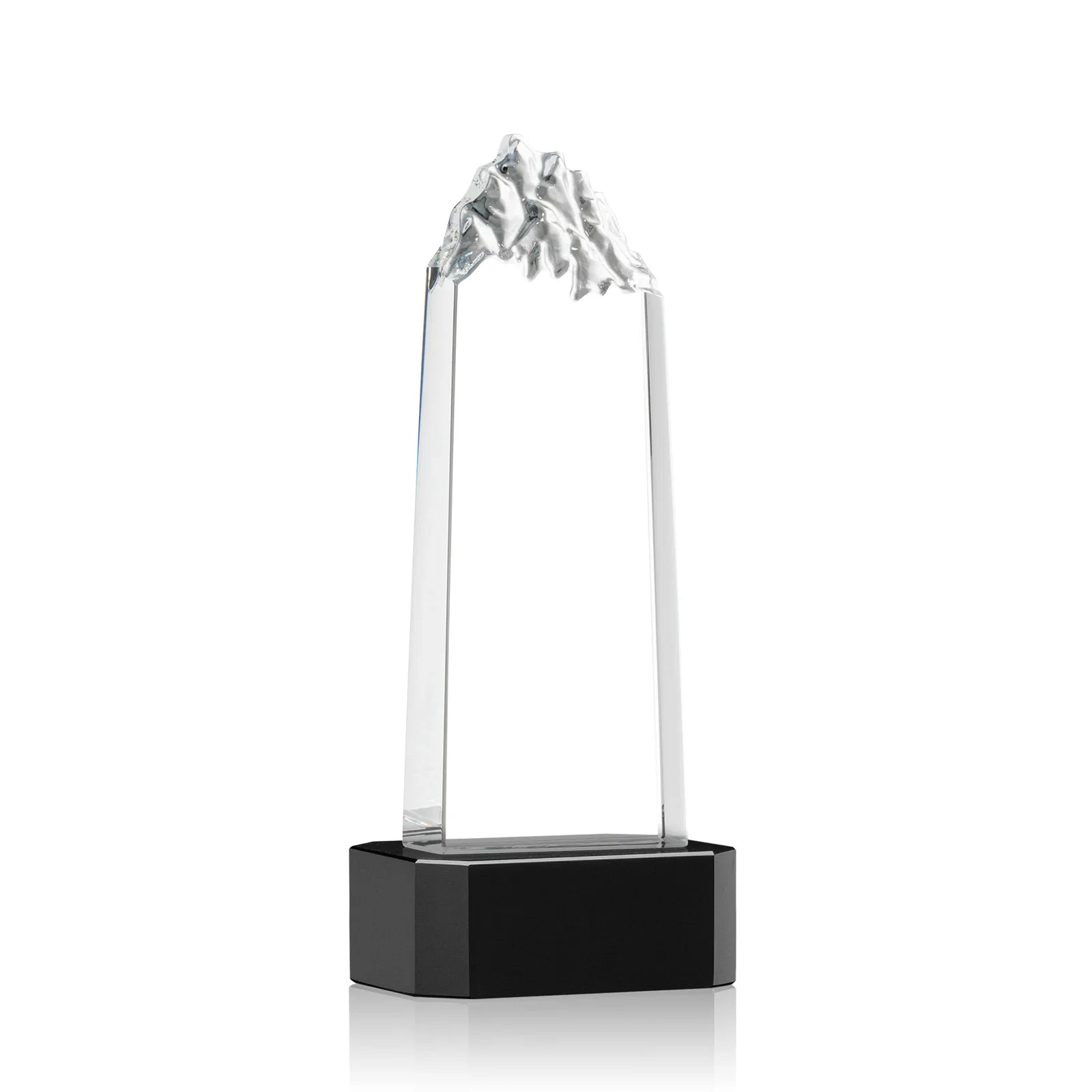 Branded Crystal Mountain Peak Tower on a Base, Four Colors for service anniversary gifts