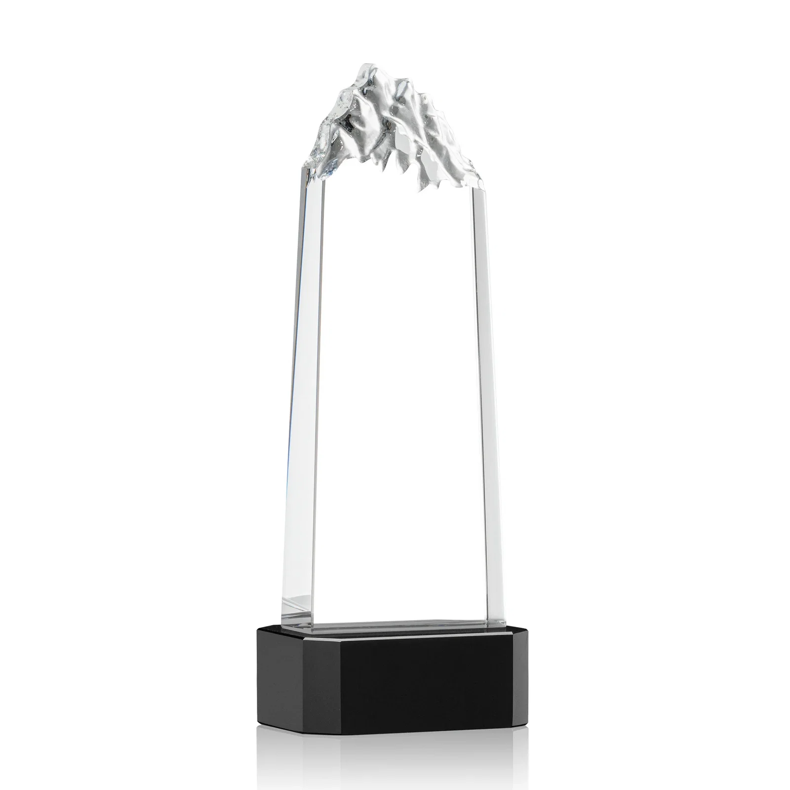 Branded Crystal Mountain Peak Tower on a Base, Four Colors for sales achievement awards