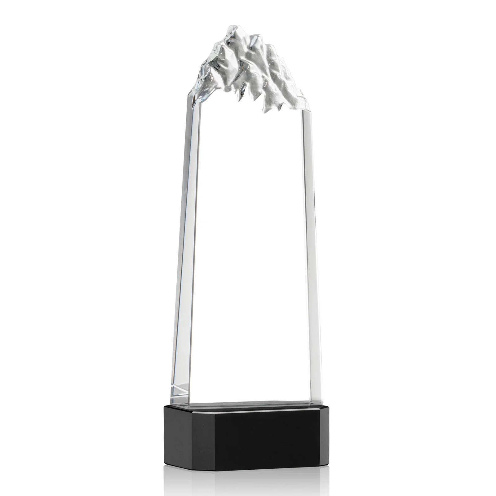 Branded Crystal Mountain Peak Tower on a Base, Four Colors for retirement presentations