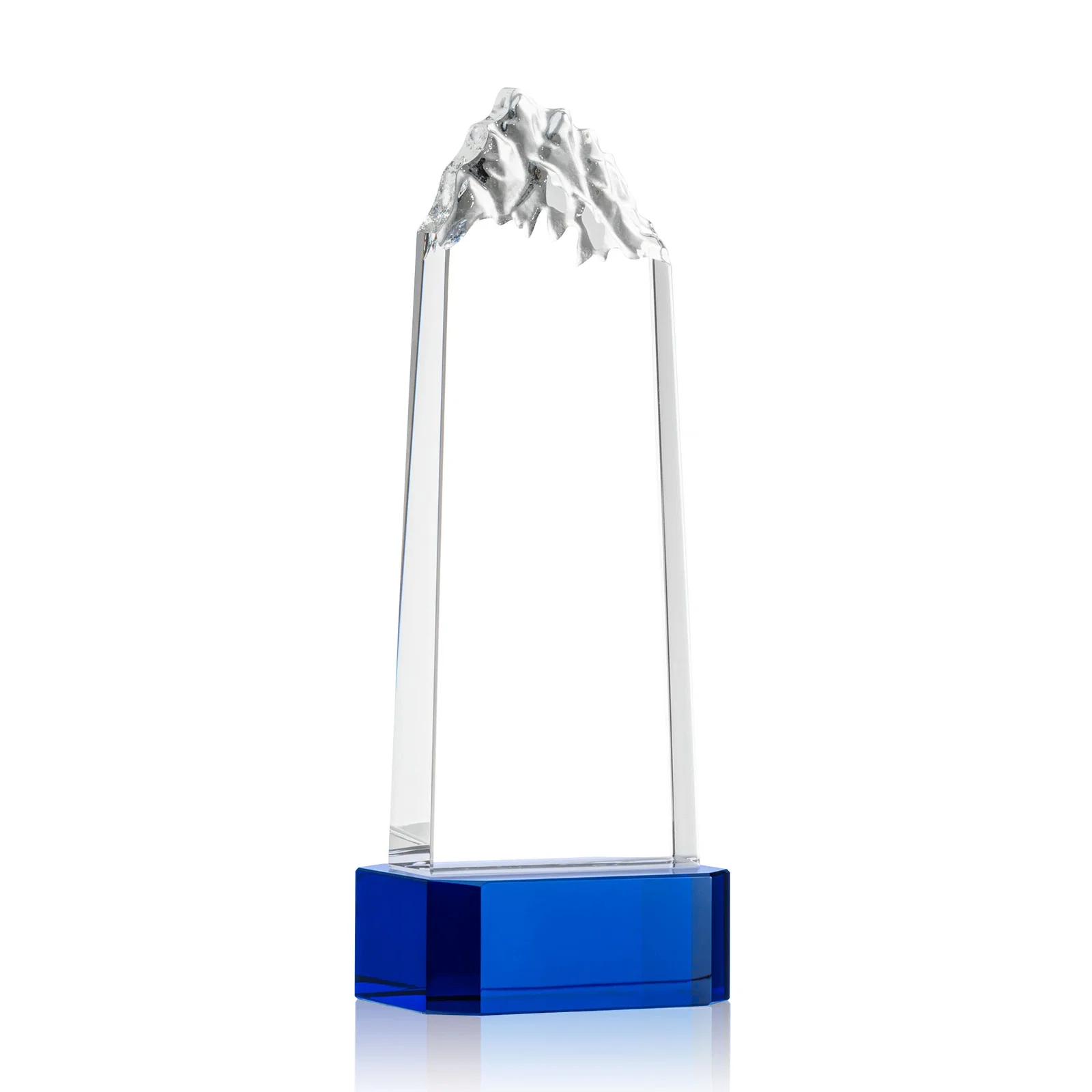 Branded Crystal Mountain Peak Tower on a Base, Four Colors for donor appreciation