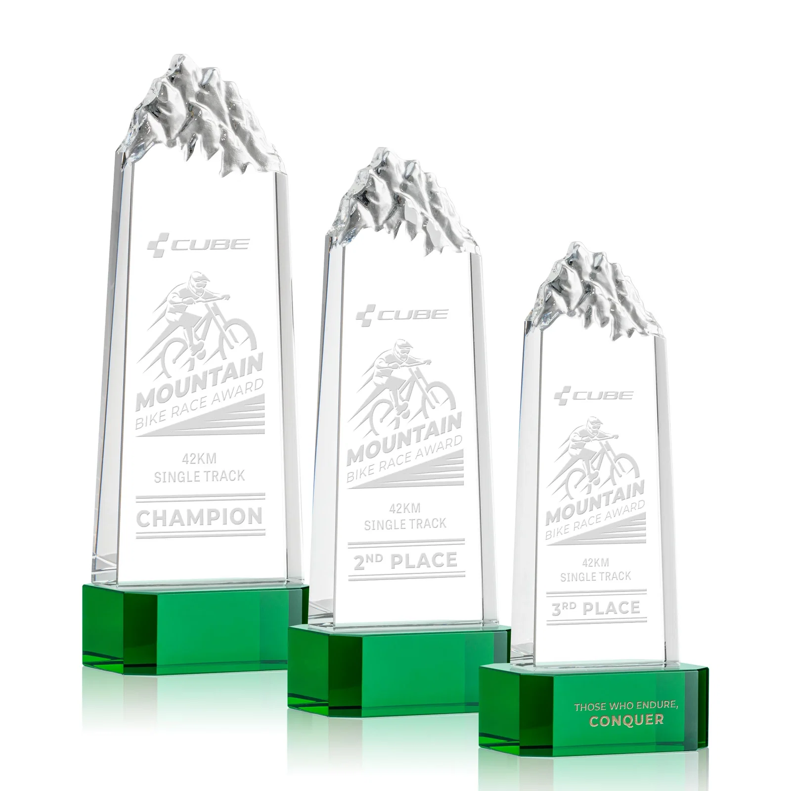 Custom Crystal Mountain Peak Tower on a Base, Four Colors for retirement presentations