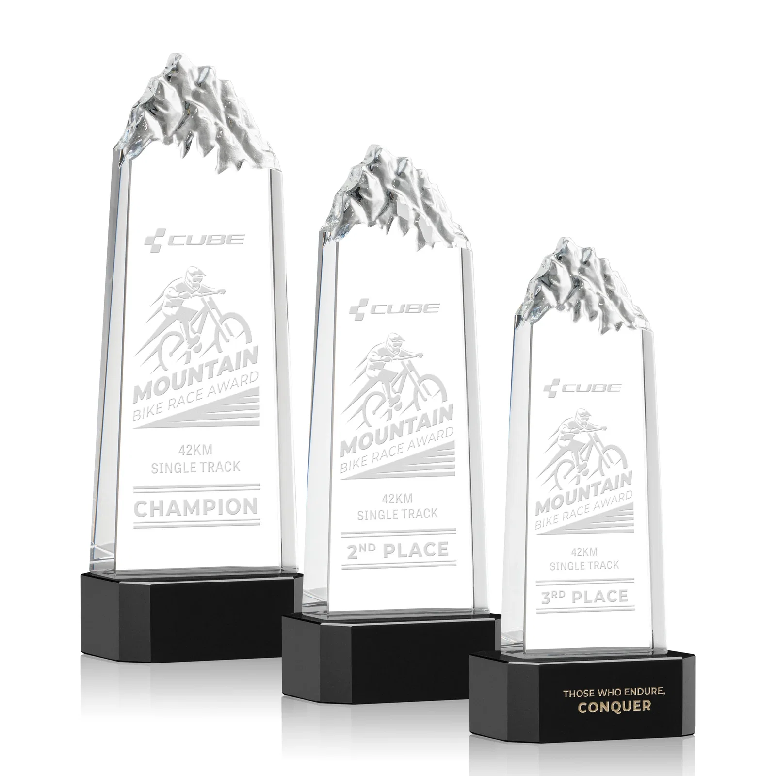 Custom Crystal Mountain Peak Tower on a Base, Four Colors for safety achievement programs