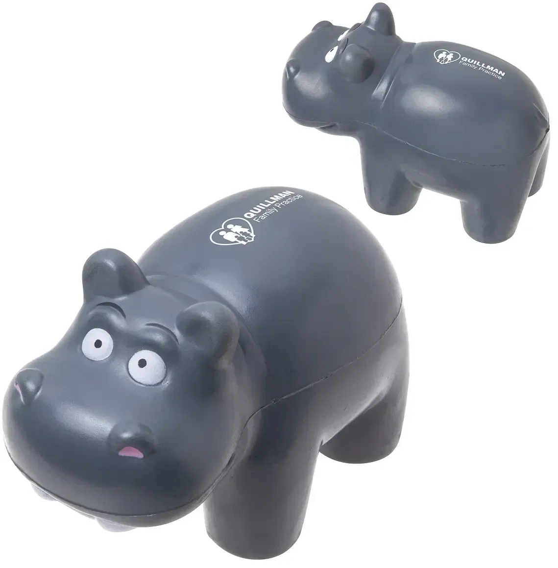 Hippo Stress Reliever, a custom chunky hippo squeeze toy for logo-branded promotional zoo and school giveaways