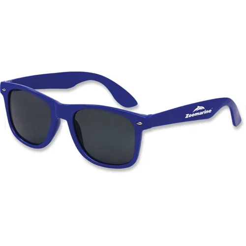 Hipster promotional sunglasses folded, showing temple detail