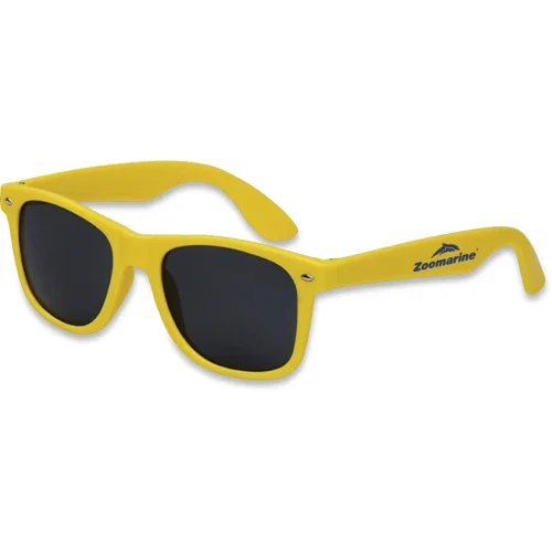 Hipster promotional sunglasses top-down view, plastic frame imprint area