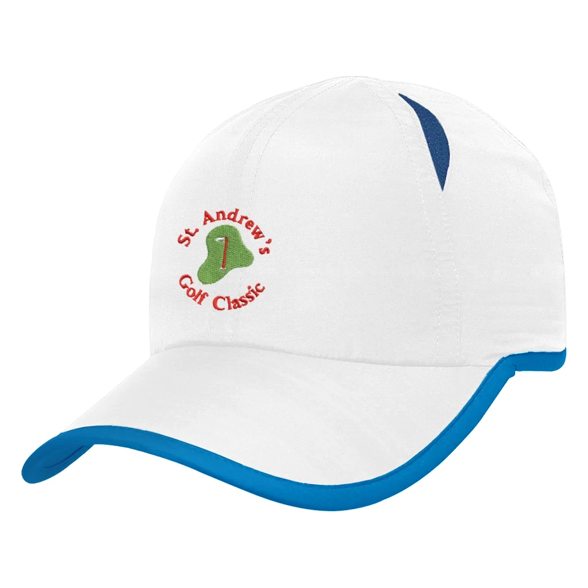 Contrasting piped baseball cap viewed from the front