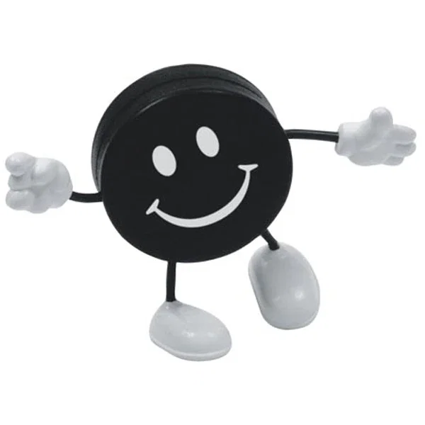 Hockey puck shaped stress reliever figure, 2-1/4 inch diameter
