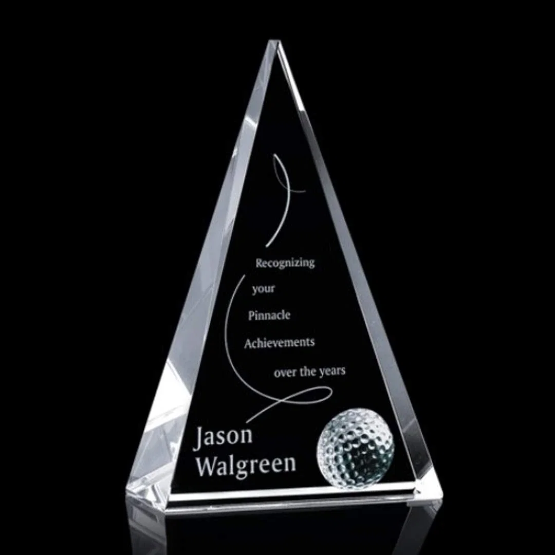 Custom Optical Crystal Golf Award with Ball Mounted at Base for employee recognition