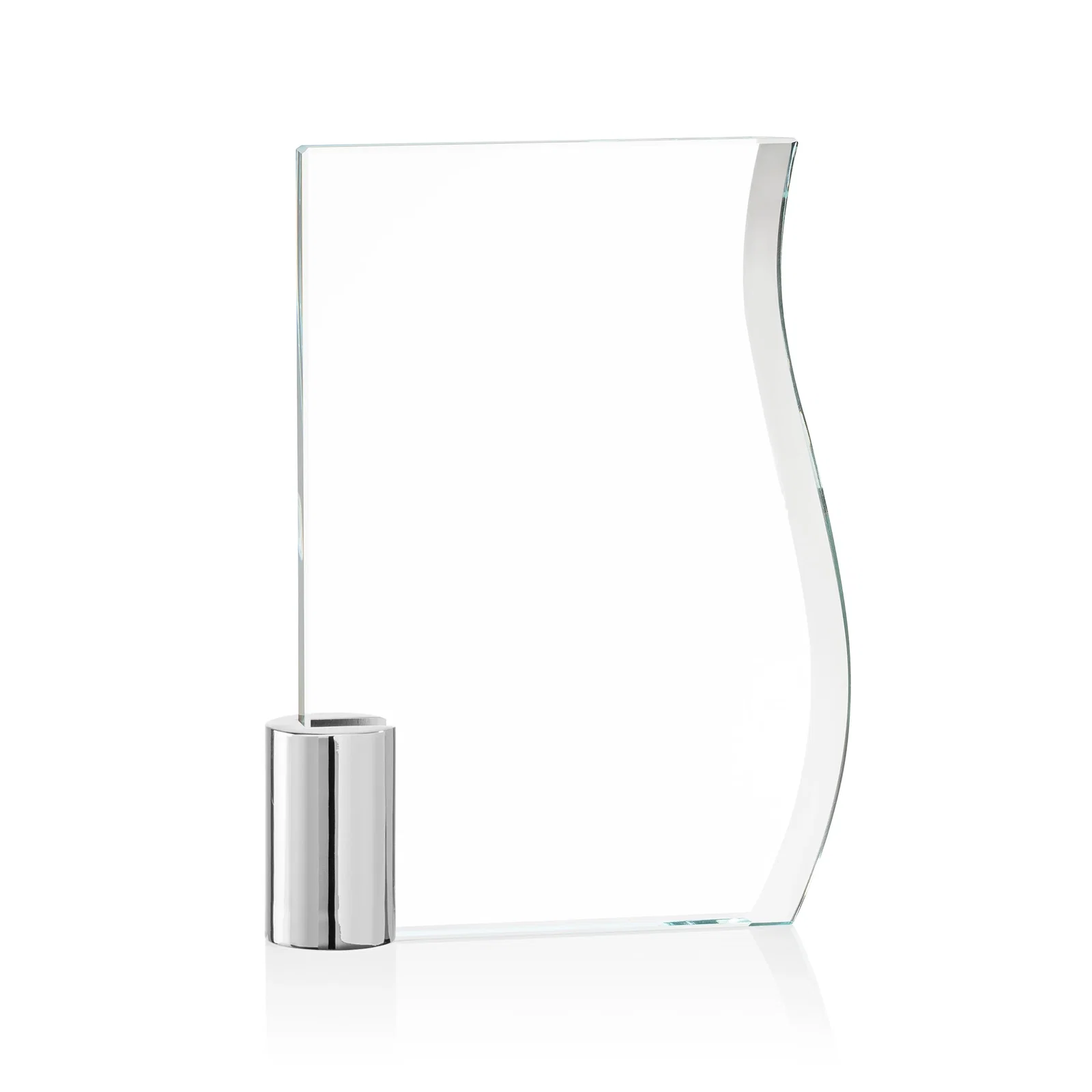 Custom Starfire Crystal Award with an S-Curved Beveled Edge, metal awards for volunteer appreciation