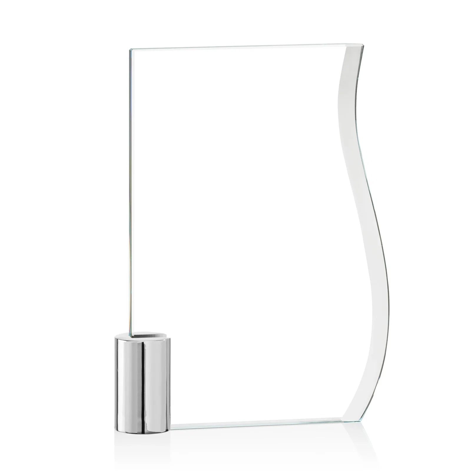 Custom Starfire Crystal Award with an S-Curved Beveled Edge, metal awards for dealer and partner awards