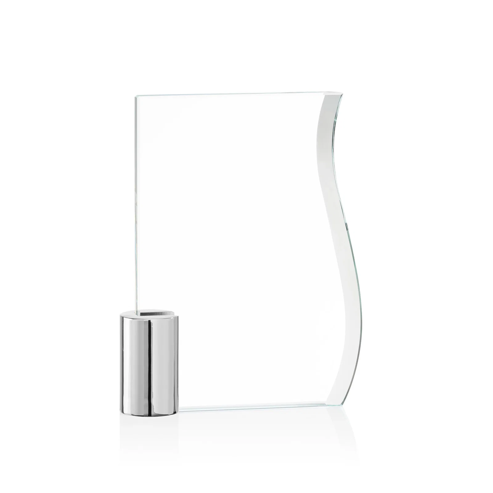 Custom Starfire Crystal Award with an S-Curved Beveled Edge, metal awards for company anniversary events