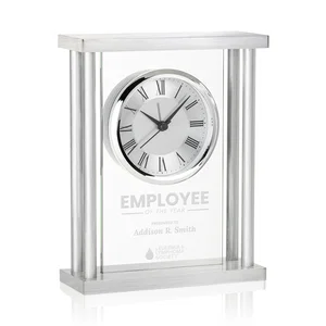 Aluminum Desk Clock with Silver Columns and Roman Numerals