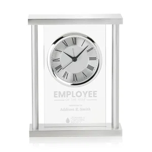 Aluminum Desk Clock with Silver Columns and Roman Numerals