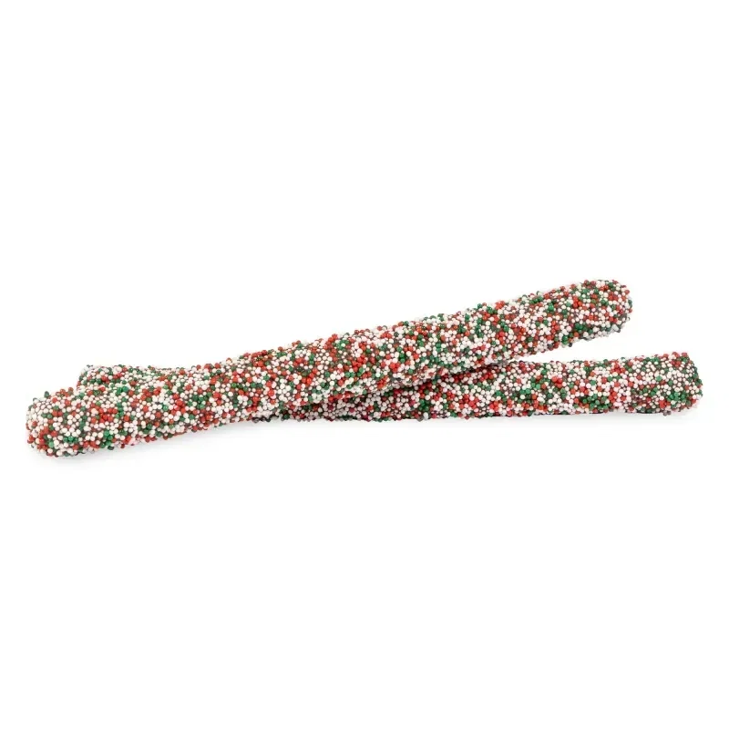 Holiday Chocolate Dipped Non Pareil Pretzel Rods — view 3