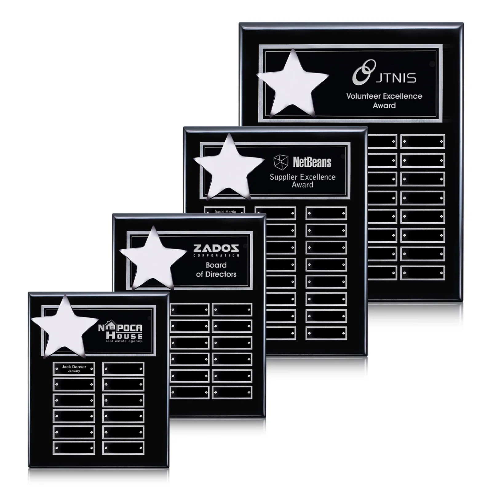 Custom High-Gloss Piano Finish Perpetual Plaque Offered In Six Sizes for employee recognition