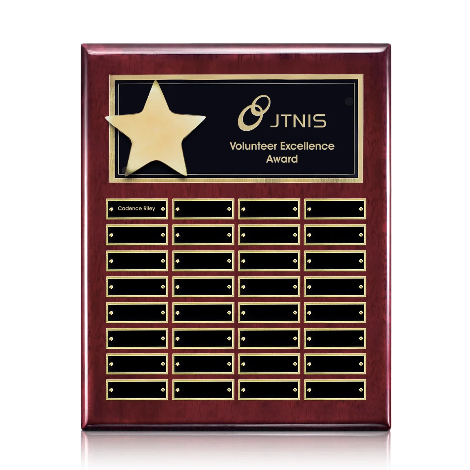 Custom High-Gloss Piano Finish Perpetual Plaque Offered In Six Sizes for volunteer appreciation