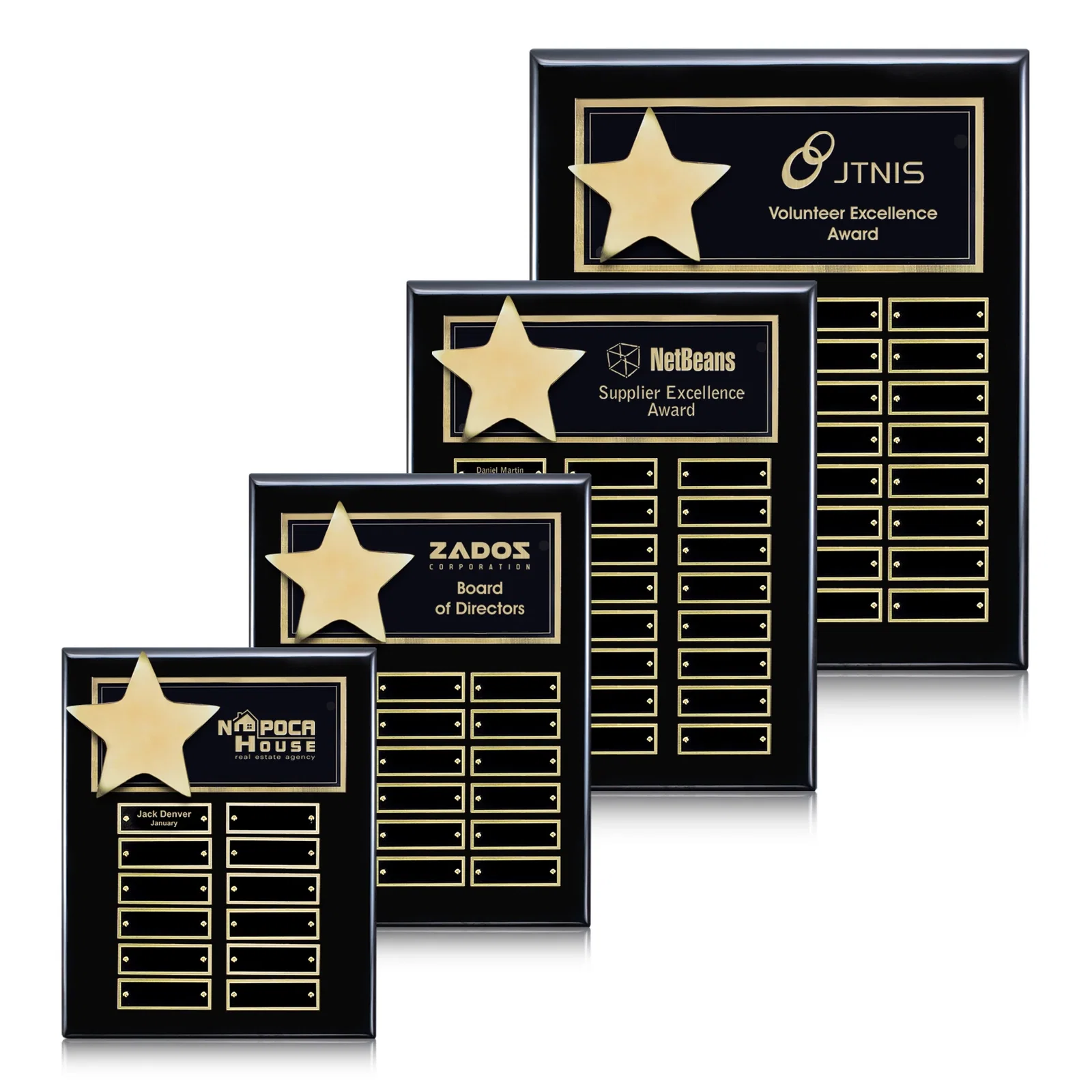 Personalized High-Gloss Piano Finish Perpetual Plaque Offered In Six Sizes for employee recognition