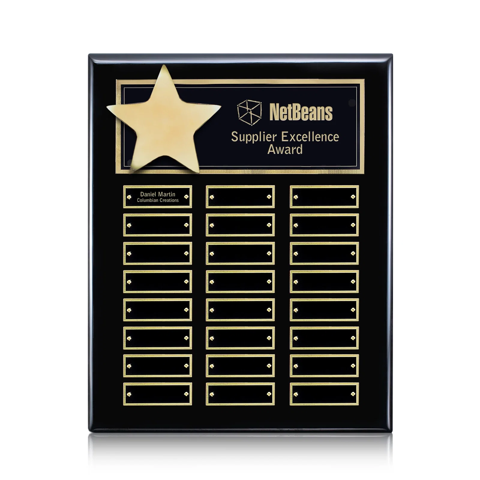 Personalized High-Gloss Piano Finish Perpetual Plaque Offered In Six Sizes for sales achievement awards