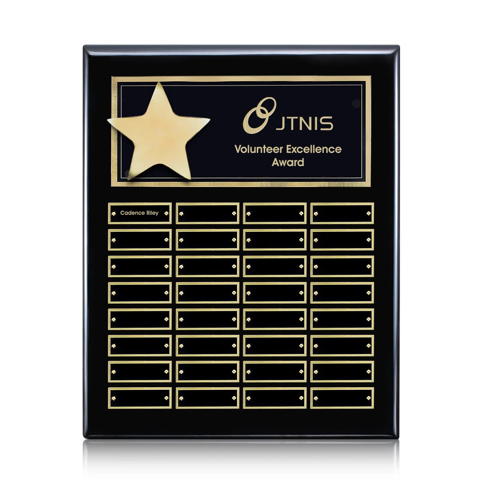 Personalized High-Gloss Piano Finish Perpetual Plaque Offered In Six Sizes for retirement presentations