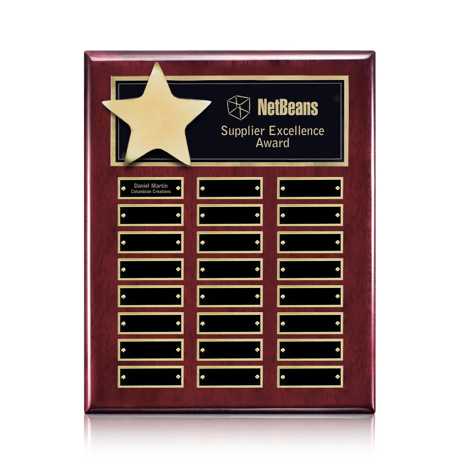 Custom High-Gloss Piano Finish Perpetual Plaque Offered In Six Sizes for safety achievement programs