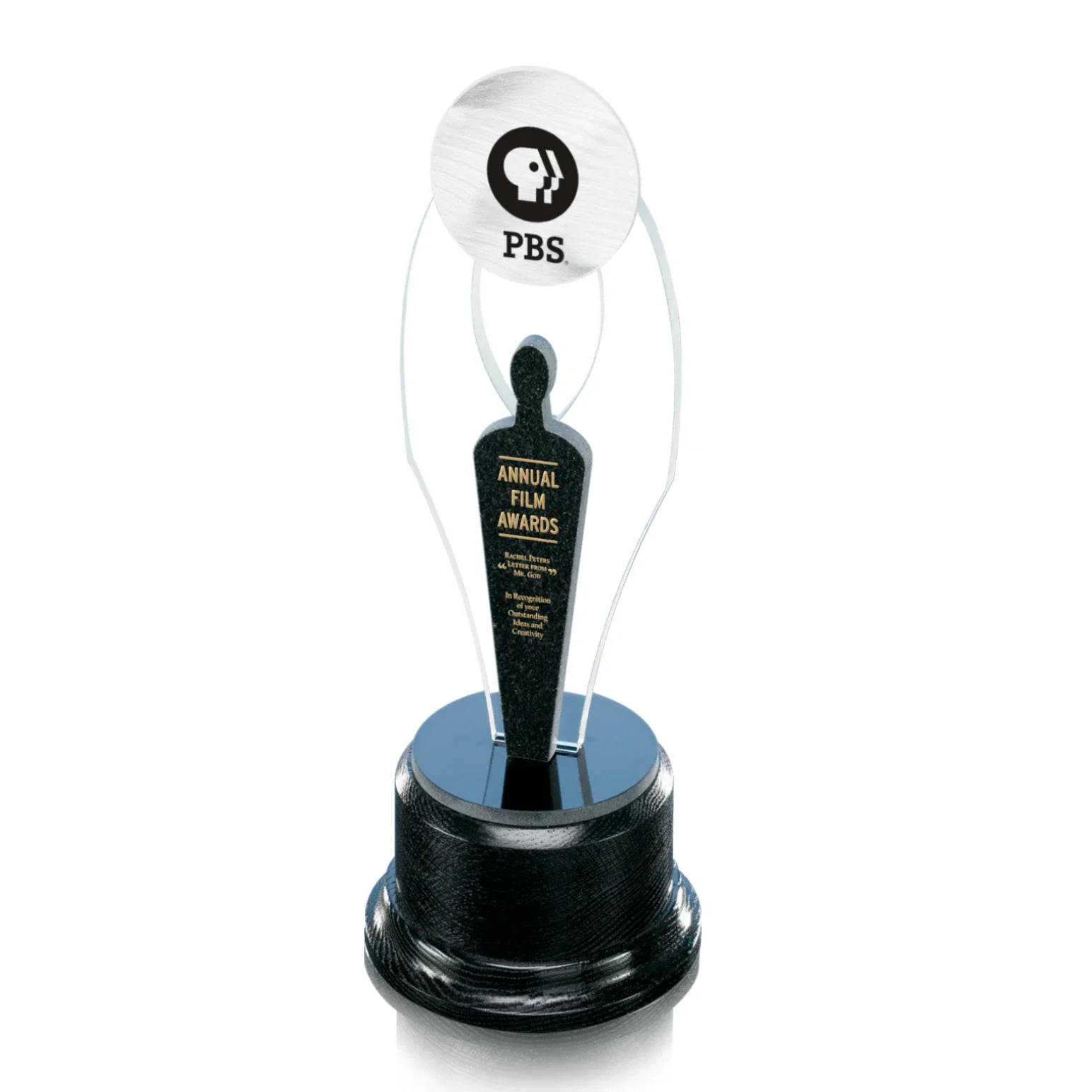 Custom Granite and Starfire Trophy with Aluminum Disk on Oak Base, marble for employee recognition