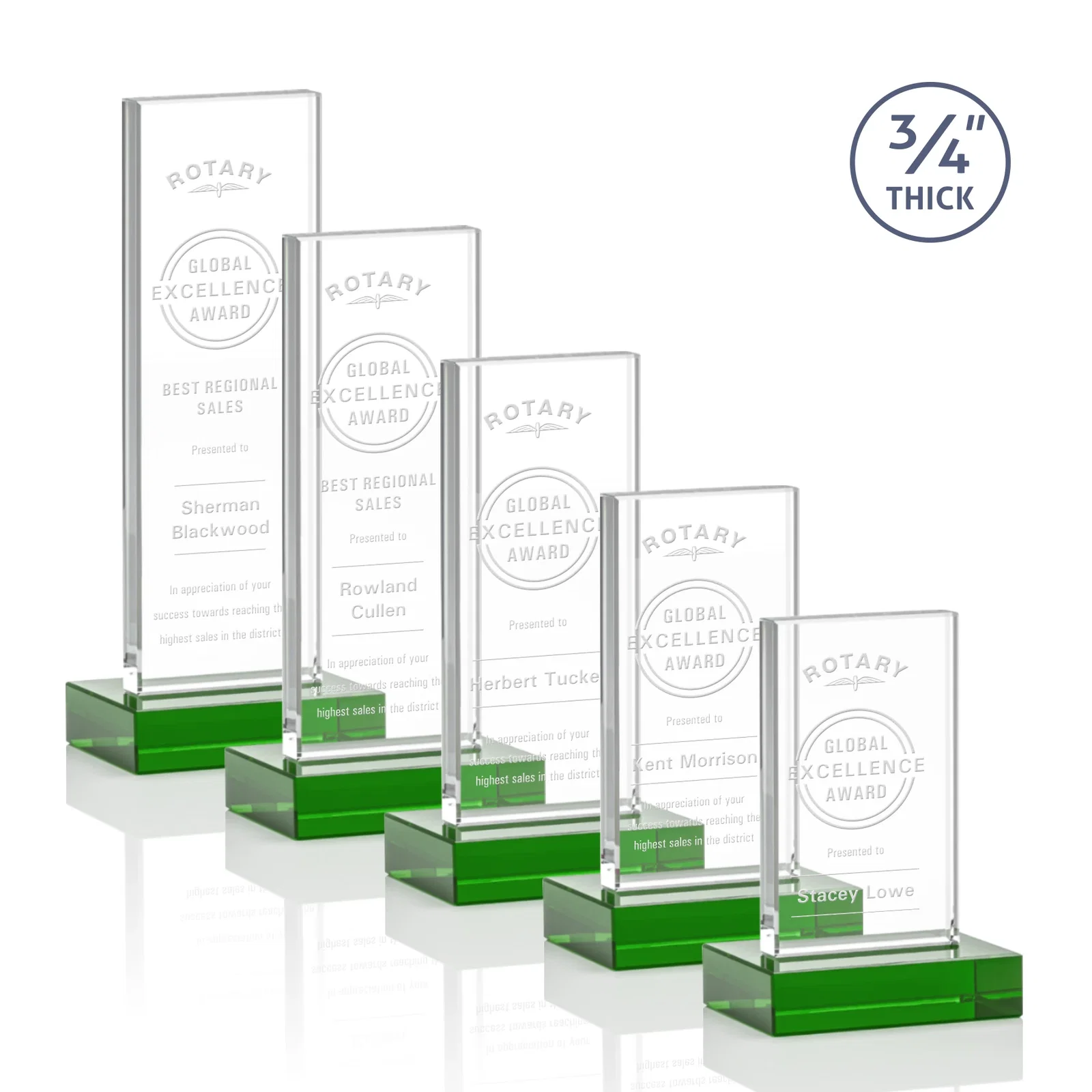 Personalized Starfire Crystal Upright Award on 1 Inch Thick Crystal Base, awards for employee recognition