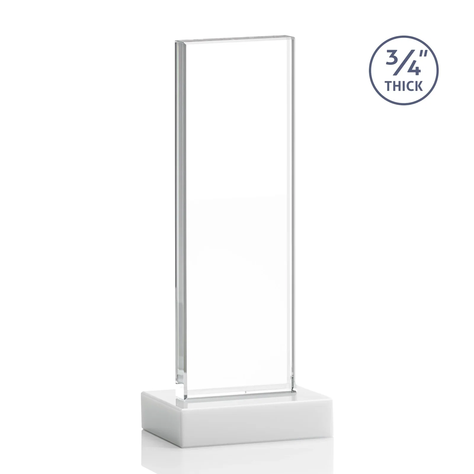 Custom printed Starfire Crystal Upright Award on 1 Inch Thick Crystal Base, awards, with your logo for service anniversary gifts
