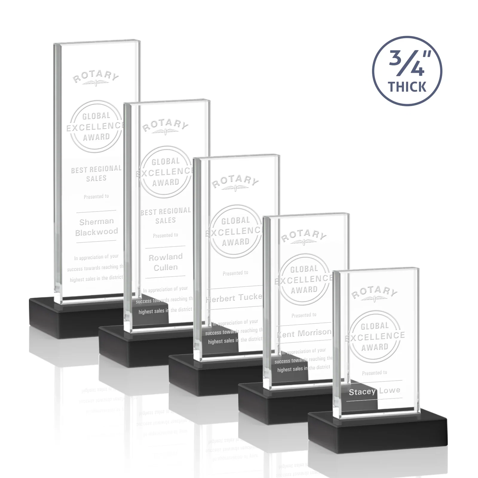 Personalized Starfire Crystal Upright Award on 1 Inch Thick Crystal Base, awards for donor appreciation