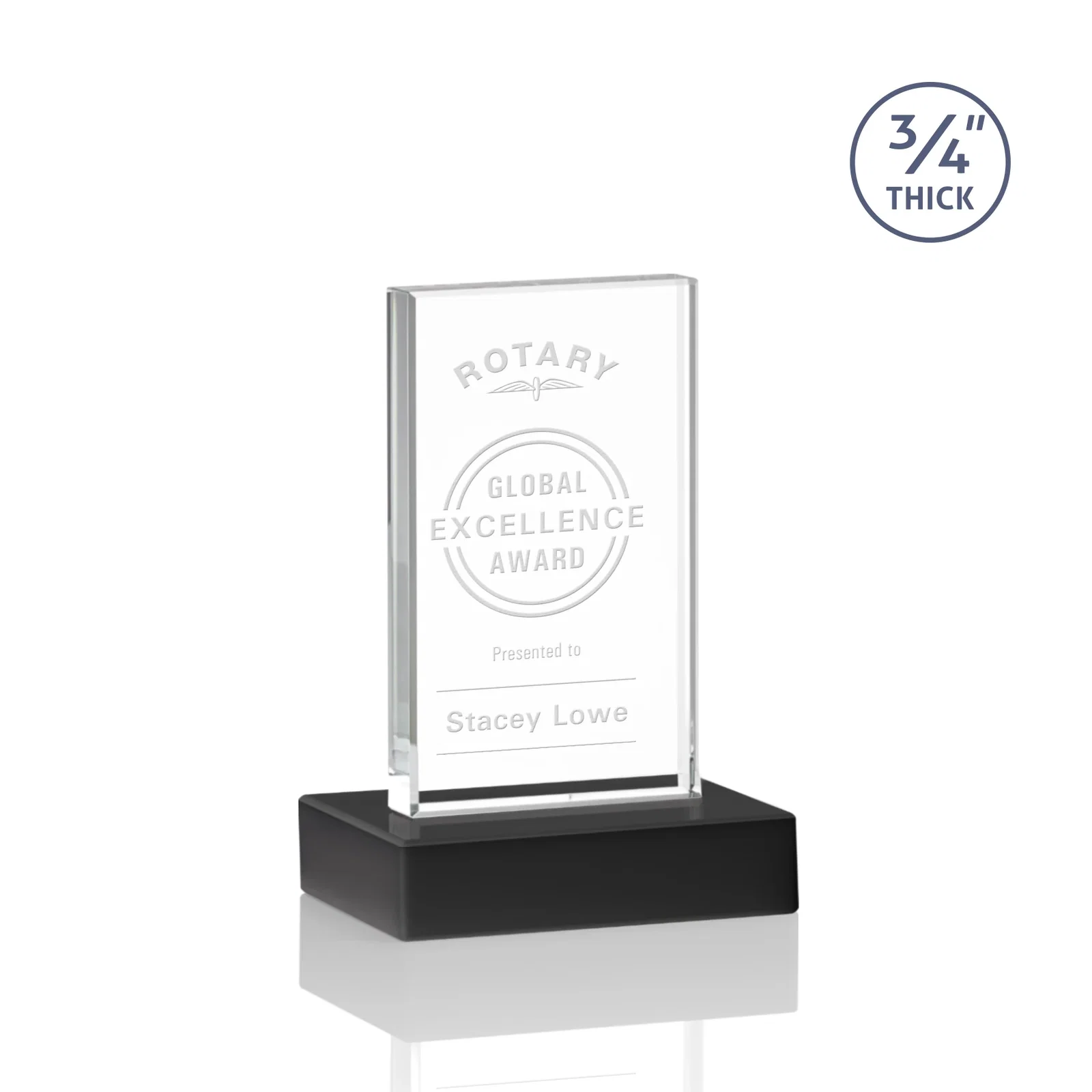 Personalized Starfire Crystal Upright Award on 1 Inch Thick Crystal Base, awards for graduation ceremonies