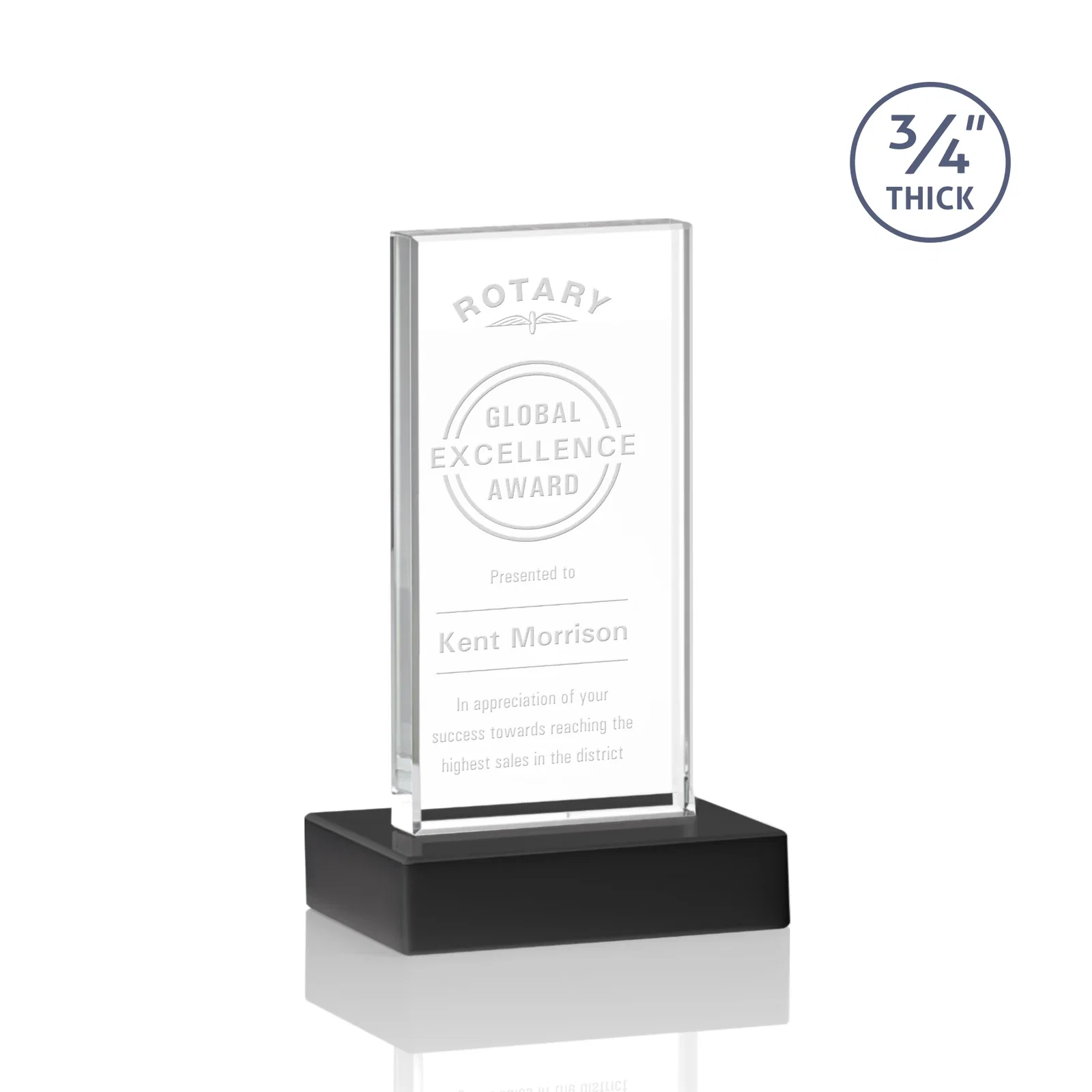 Personalized Starfire Crystal Upright Award on 1 Inch Thick Crystal Base, awards for safety achievement programs
