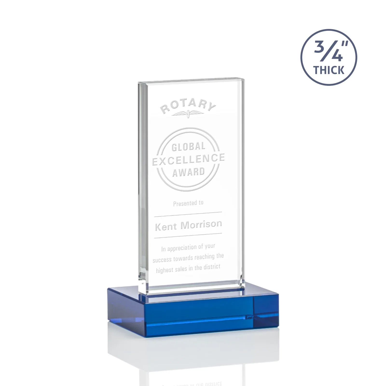 Promotional Starfire Crystal Upright Award on 1 Inch Thick Crystal Base, awards for service anniversary gifts