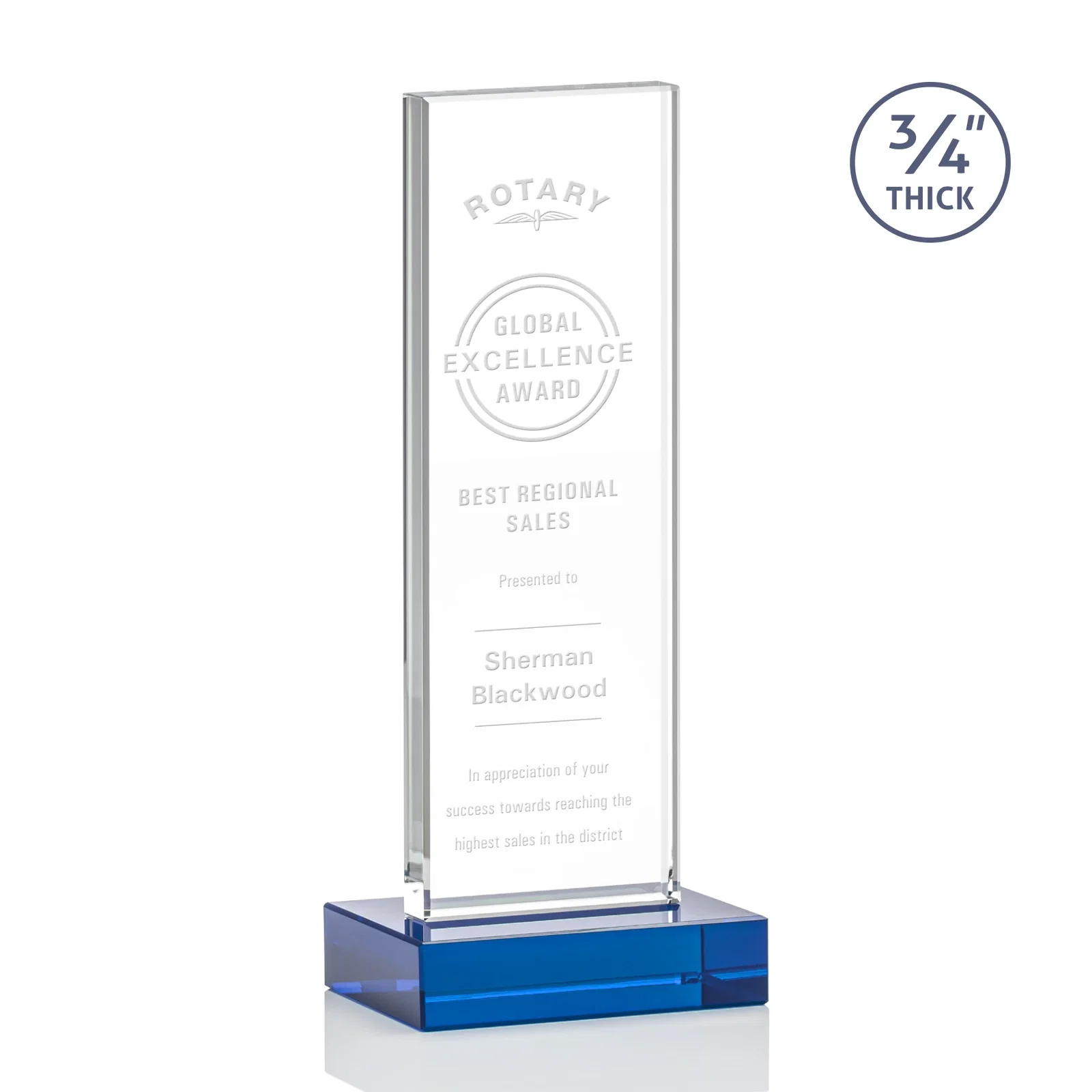 Promotional Starfire Crystal Upright Award on 1 Inch Thick Crystal Base, awards for team milestone celebrations