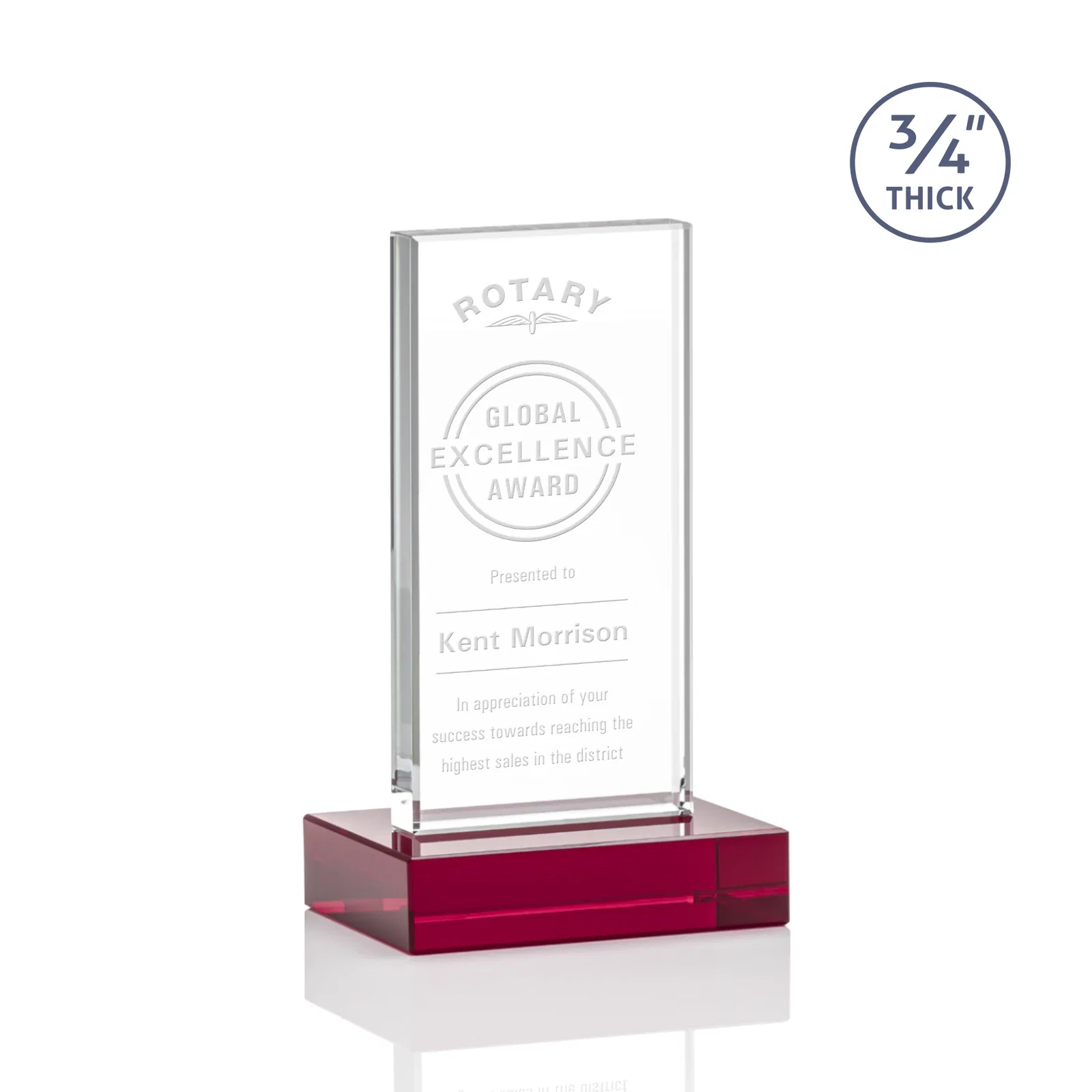 Promotional Starfire Crystal Upright Award on 1 Inch Thick Crystal Base, awards for safety achievement programs