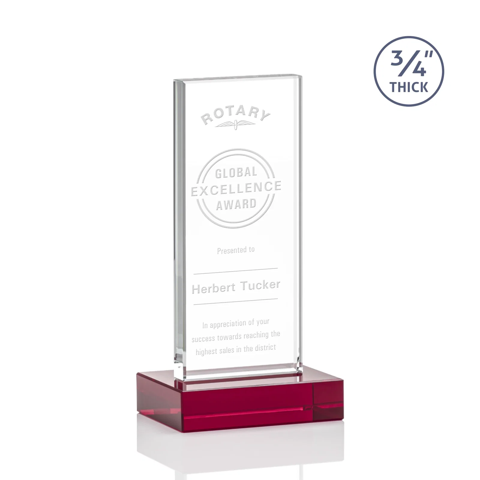 Promotional Starfire Crystal Upright Award on 1 Inch Thick Crystal Base, awards for volunteer appreciation