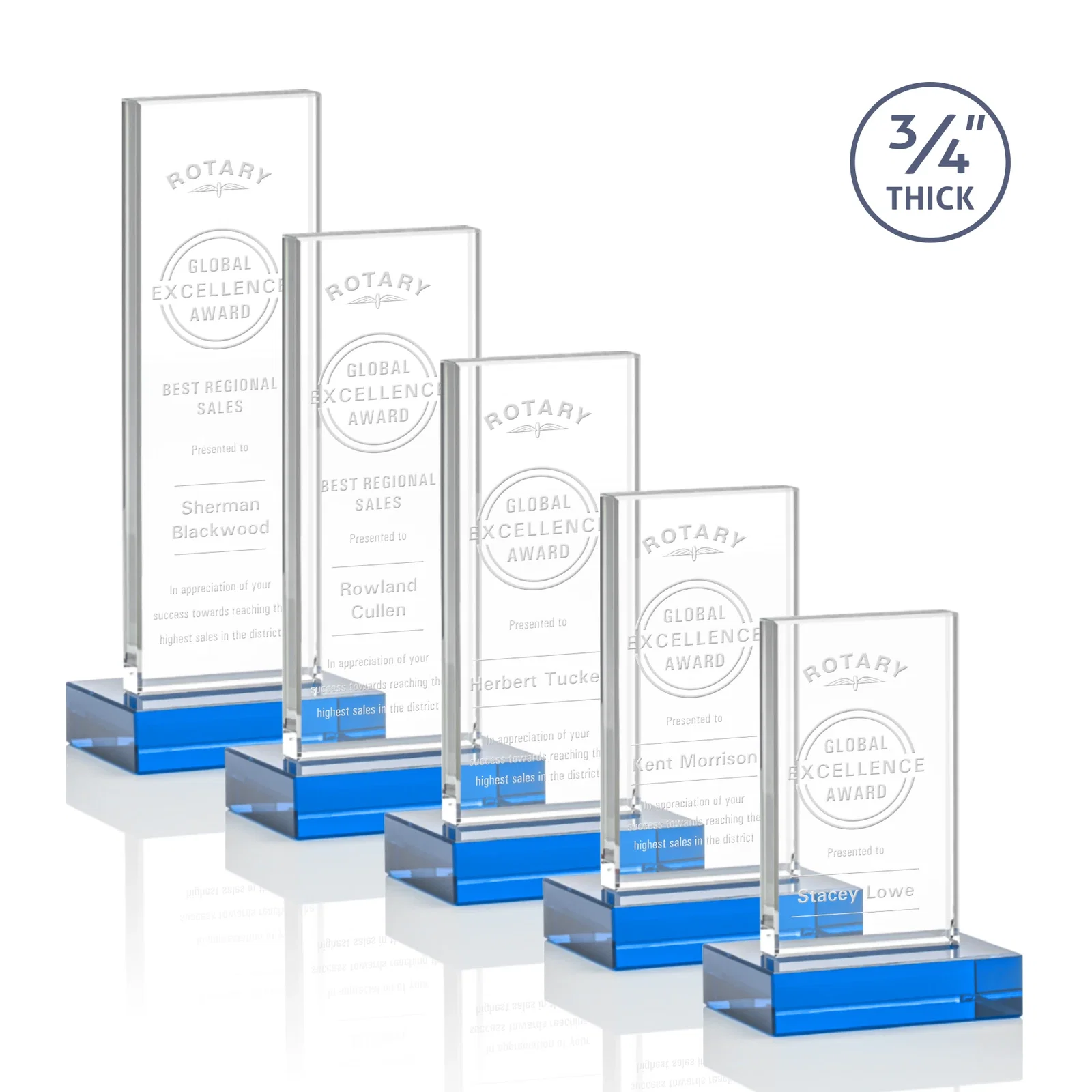 Branded Starfire Crystal Upright Award on 1 Inch Thick Crystal Base, awards for employee recognition